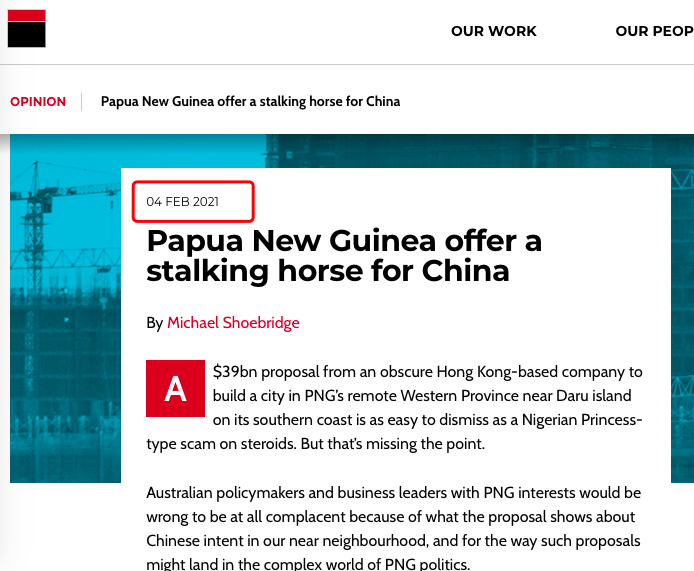 On the very day Feb. 4 of the first reports,  @ASPI_org apparently has an expert with a 10-paragraph analysis published almost immediately on  @australian - either extremely competent or well-prepared.  @DailyMailAU also used the quote. https://www.aspi.org.au/opinion/papua-new-guinea-offer-stalking-horse-china21/