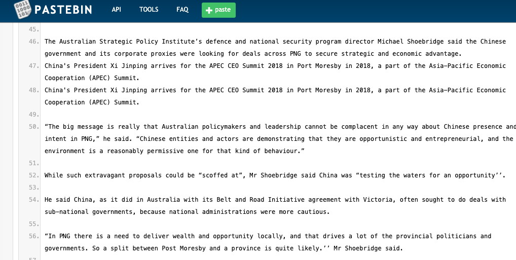 On the very day Feb. 4 of the first reports,  @ASPI_org apparently has an expert with a 10-paragraph analysis published almost immediately on  @australian - either extremely competent or well-prepared.  @DailyMailAU also used the quote. https://www.aspi.org.au/opinion/papua-new-guinea-offer-stalking-horse-china21/