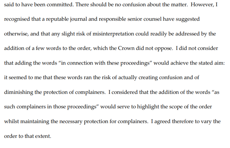 Legal significance of the change to the order? On the face of it: minimal, and intended by the Lord Justice Clerk to be minimal, falling significantly short of the more radical changes sought by the Spectator in its application.