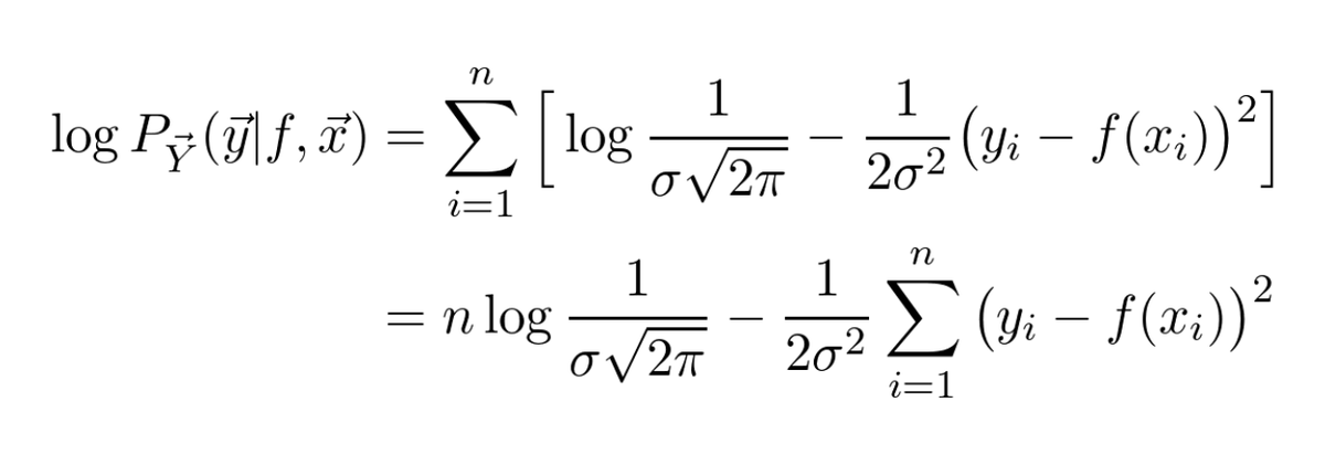 Now we do a neat trick: maximizing a function is the same as maximizing its logarithm. (Since the logarithm is monotone increasing.)We do this because taking the logarithm turns the product into a nice sum!