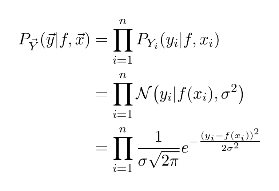 Let's see how can we maximize the likelihood function!In the first step, we just simply write out the Gaussian density function by hand.(I encourage you to follow along in the calculations! They might be scary, but you'll get it, I am sure.)