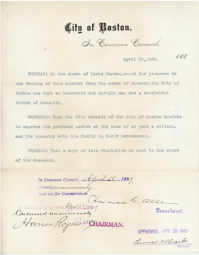 When the Civil War began, Lewis recruited soldiers for the Mass 54th Regt. After the war, he won a seat in the Mass General Assembly, Upon his death, Boston passed a resolution honoring him as "one of the pioneers in the freeing of this country from the curse of slavery."