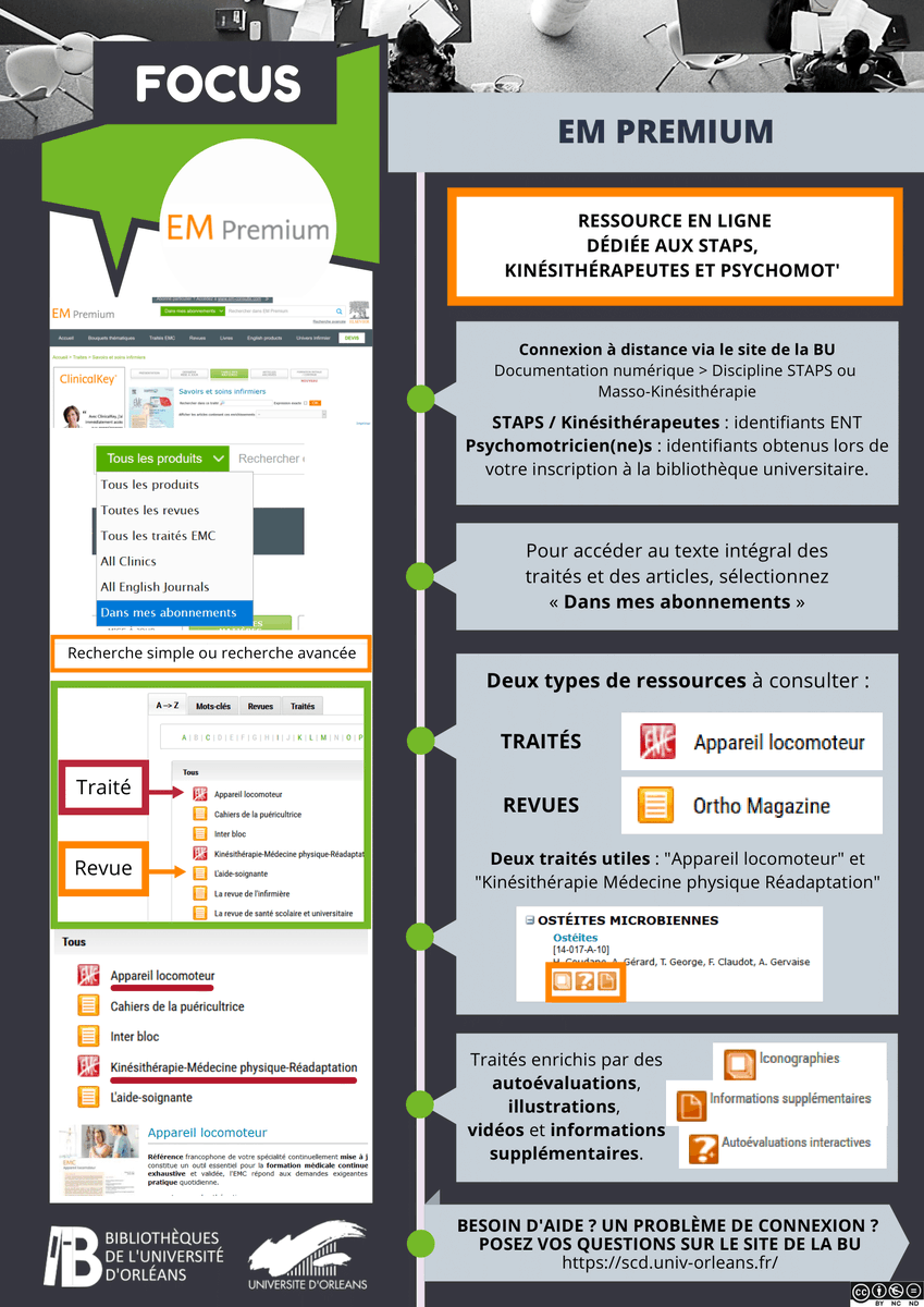 Univ_Orleans's tweet photo. [Focus Ressources ℹ️]

Vous êtes en STAPS ou vous suivez un cursus pour devenir Kiné ou Psychomotricien ? EM Premium vous fournit des traités et revues adaptés à vos études ! ➡ https://t.co/aavZYvcJw1

Voici un guide pour bien utiliser la ressource 👇

#BaseBib #UnivOrleans https://t.co/XlpkF1erFj
