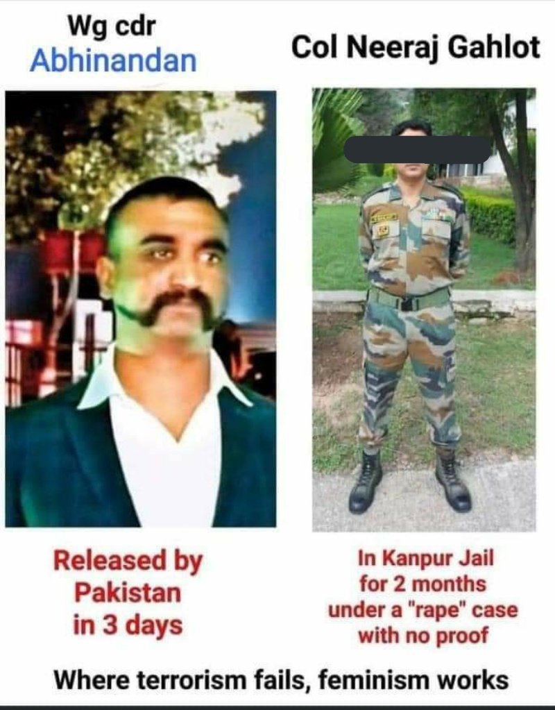 Woman who accused #ColNeerajGahlot of Rape -

Lodged FIR 48hrs post alleged Rape
Posted pics on  WA group at time of alleged Rape
Partied soon after alleged Rape
Claimed he made her video but said she deleted it by mistake
Didn't make any hue &amp; cry for 1.5hrs during alleged rape