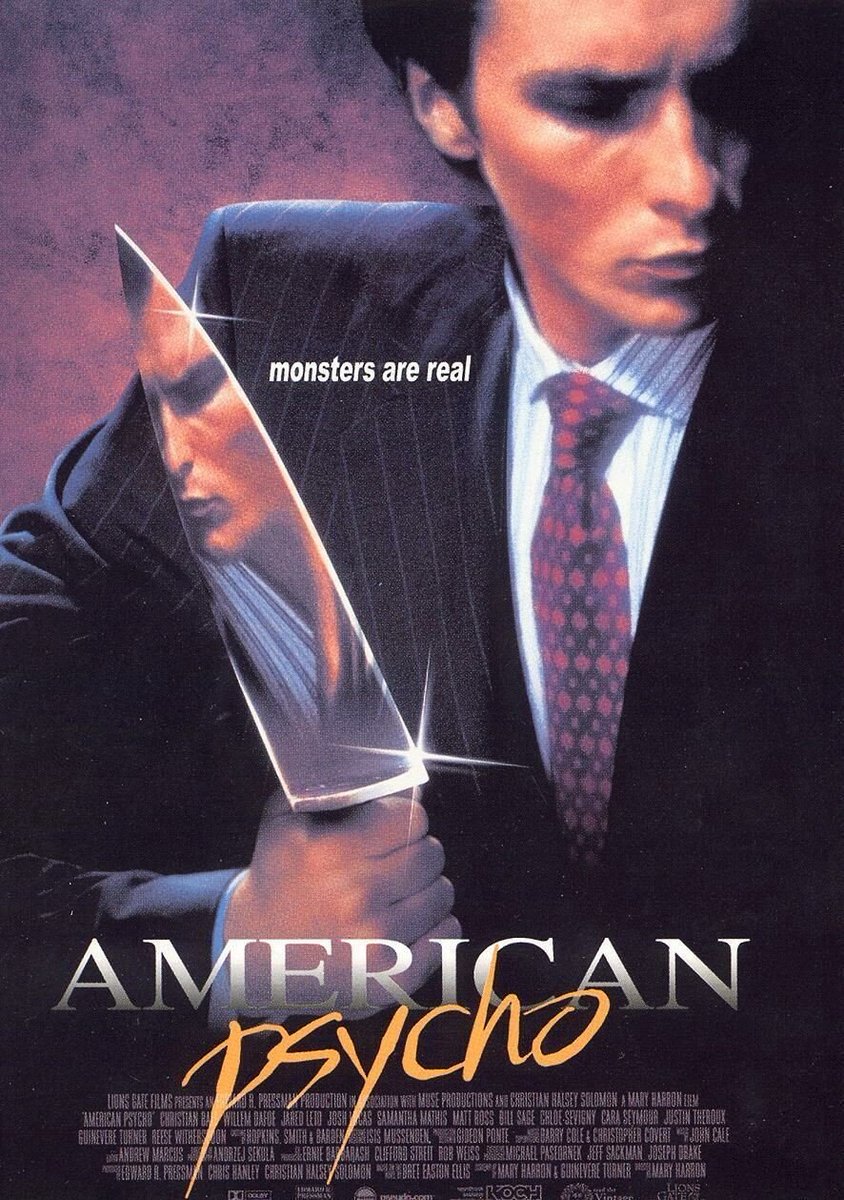 47. AMERICAN PSYCHO (2000)A brilliant satire on toxic masculinity, this film also becomes a satire of pop culture that puts focus on the killers in horror movies. A brilliant character study, and darkly funny. Better than the book in many ways, this is a must watch. #Horror365