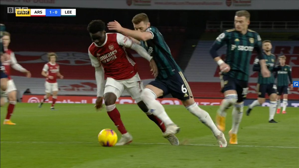 The decision to rescind the pen for Bukayo Saka was correct. It's similar Martial vs. Southampton (Bednarek's red card rescinded by the FA).Saka's action is the same. You see here he drags his left foot on the turf to give the illusion of contact, and then initiates contact.