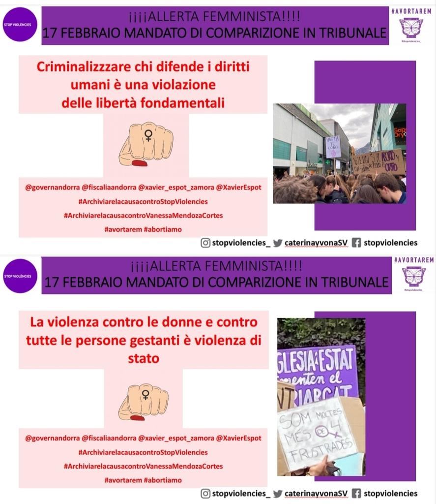 Vanessa Mendoza Cortez è un'attivista femminista che combatte per la depenalizzazione dell'#Aborto in Andorra. Per questo è sotto inchiesta e rischia 4 anni di carcere. 
<a href="/GovernAndorra/">Govern d'Andorra</a> @fiscaliaandorra <a href="/XavierEspot/">Xavier Espot Zamora</a>
#Arxiveu_la_causa_contra_Vanessa_Mendoza_Cortes 
#avortarem