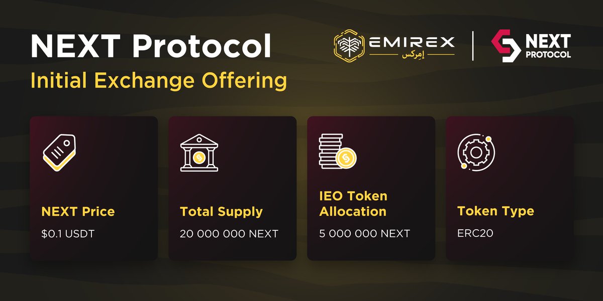 EMIREX_OFFICIAL's tweet image. NEXT Protocol Initial Exchange Offering (IEO) is still going on!🚀 

To take part in NEXT Protocol IEO, follow the link👉bit.emirex.com/next_protocol_1

#blockchain #NEXTProtocol #cryptocurrency #fundraising #ico #defi #tokensale #crowdsale #crypto