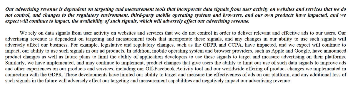 If I get this right, then FB had already a similar yet shorter paragraph in its previous 10-k SEC filing ( http://d18rn0p25nwr6d.cloudfront.net/CIK-0001326801/45290cc0-656d-4a88-a2f3-147c8de86506.pdf) but didn't have such a clear statement about its reliance on data from services it "does not control" in the filing before( http://d18rn0p25nwr6d.cloudfront.net/CIK-0001326801/a109a501-ed16-4962-a3af-9cd16521806a.pdf).