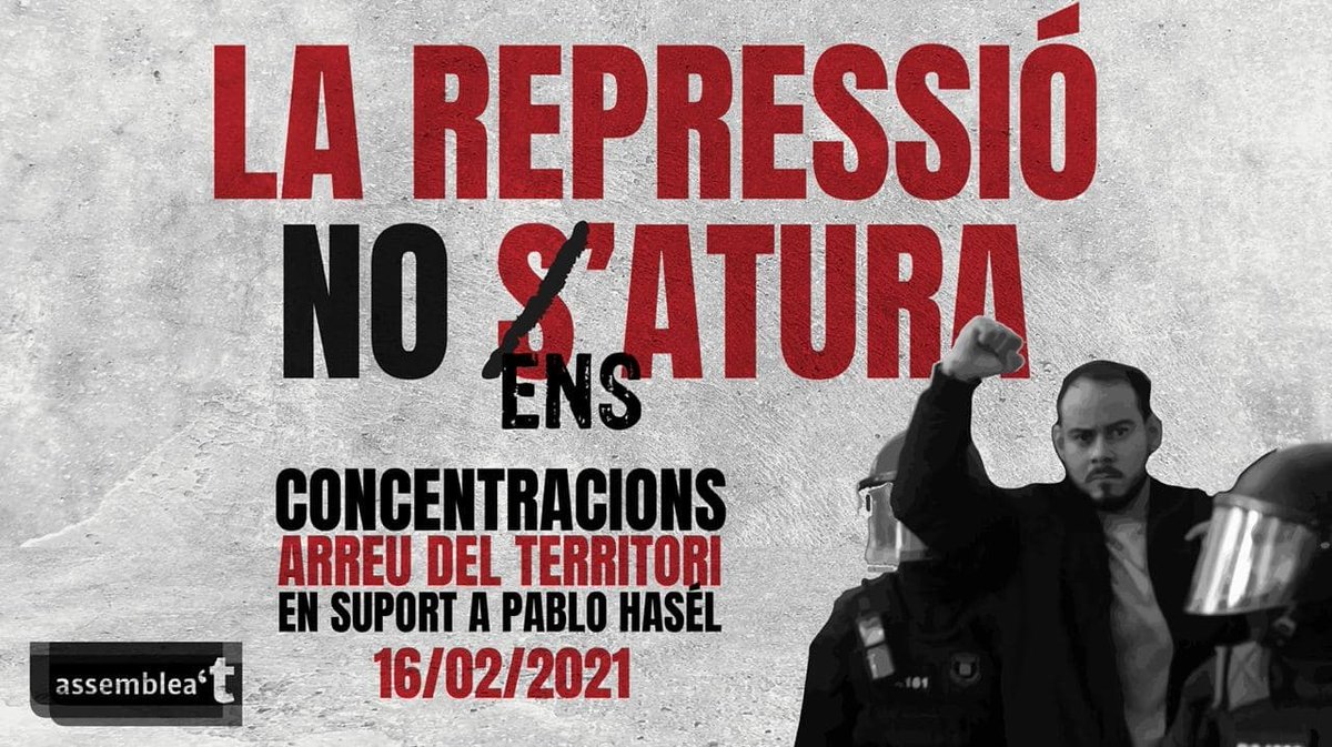 ⬛️⬜️📢 Mobilitzacions arreu del país en defensa dels drets i les llibertats! Per en Pablo i per totes les persones represaliades!

📍 Atenció a les convocatòries!

👫 Contra la censura i la repressió, empenyem per la República Catalana!

#StandUpForCatalonia