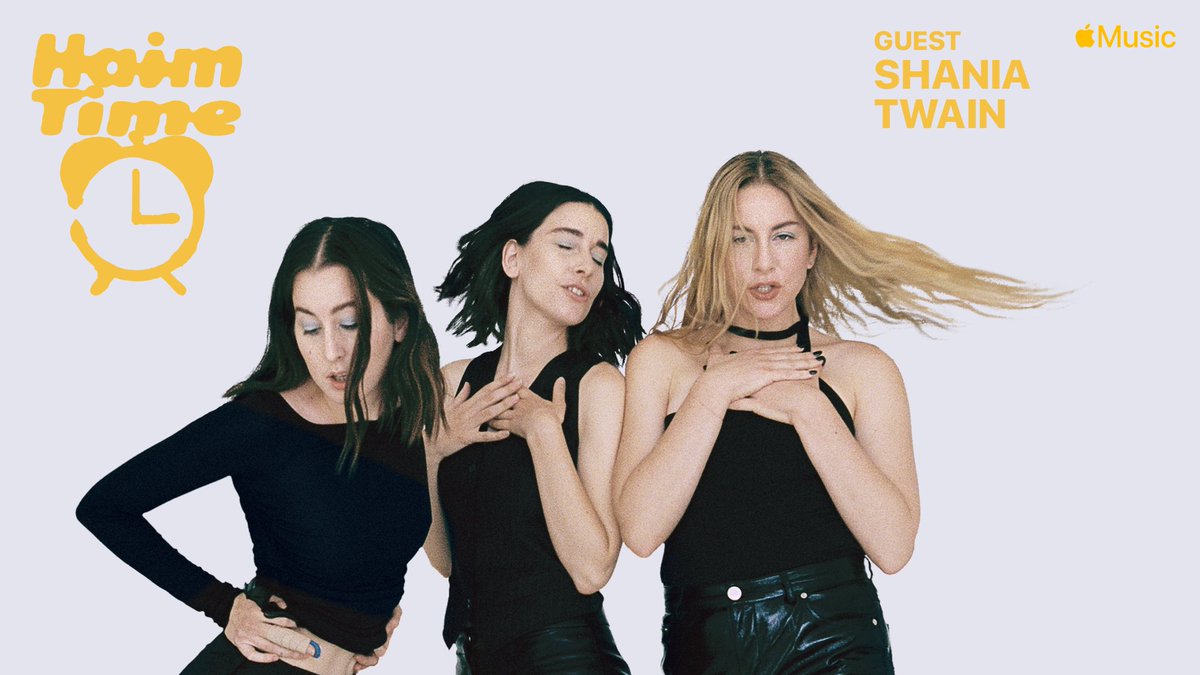 ShaniaTwain's tweet photo. So excited to join the @haimtheband ladies on their #HAIMTIME show today! Tune in at 11am PT/ 2pm ET on @AppleMusic 😘 https://t.co/Ozicm8vgFV https://t.co/cuJbFYuVr6