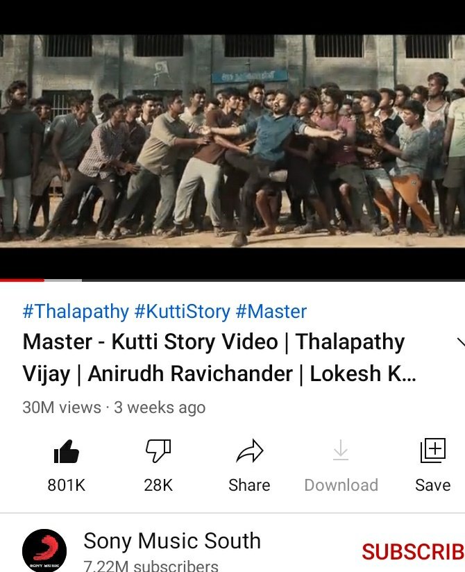 #KuttiStoryVideoSong hits 30M views & 801K likes 🔥🤙                         #Master  #KuttiStory                                @actorvijay  #Thalapathy65