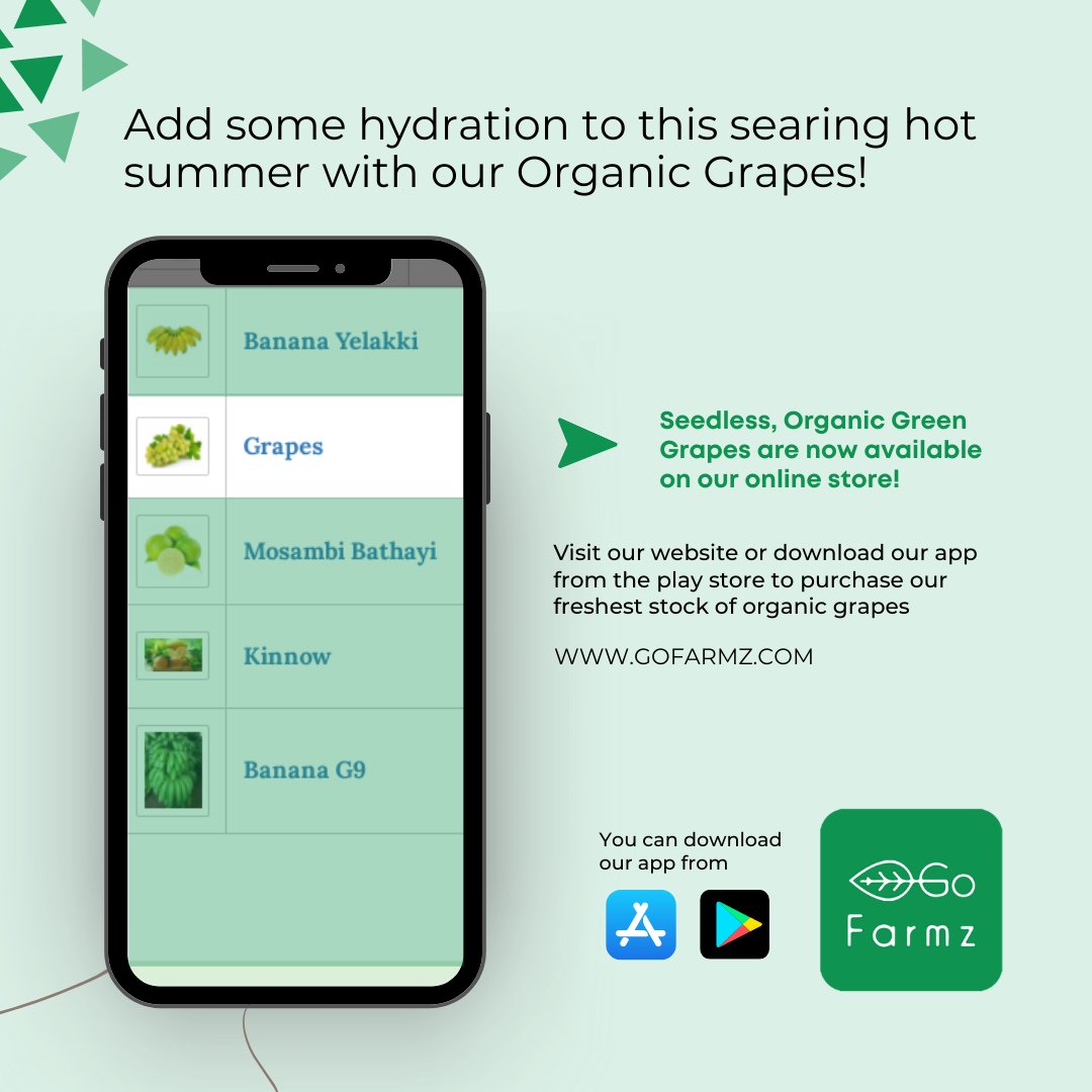 gofarmz's tweet photo. Snack on refrigerated, sweet and healthily delightful organic grapes with us, this summer! Download our app from the play store or the app store now to order them online and greet your grapes at the doorstep. https://t.co/NrBXmw0K6M