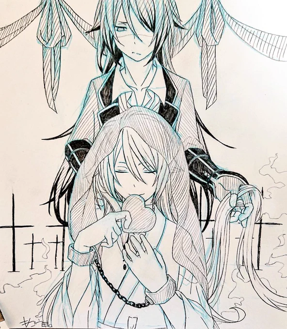 ばれんたいんのつもりで描いたけど途中から何描いてるんだかわからなくなってボツったゆうれいふどさに供養 