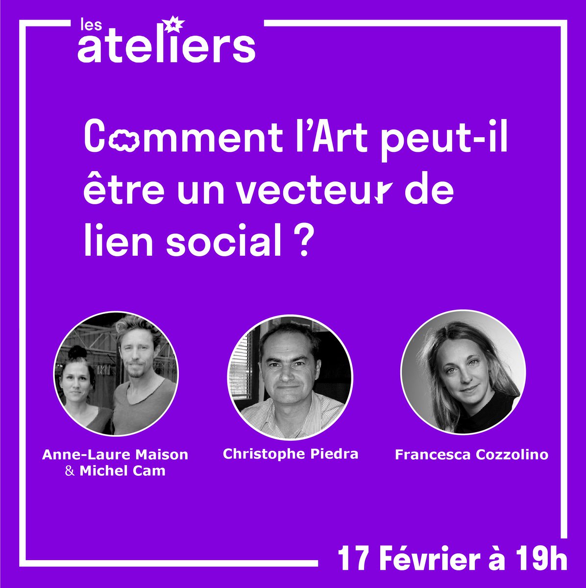 📆💭🎨[J-1] ATELIER de La fabrique des récits
Un moment d'échange privilégié avec les artistes du projet "Human Soul" et des experts pour découvrir le récit des acteurs de la transformation 
🕖17 Fév 21 - 19h
INSCRIPTION 👉 bit.ly/3beBJki