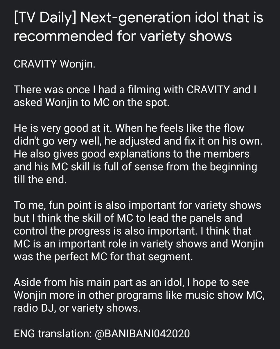 wonjin mc !!! he was complimented for being such a great mc ! ( letter attached <3 ) cr to BANIBANI042020 for the trans !!