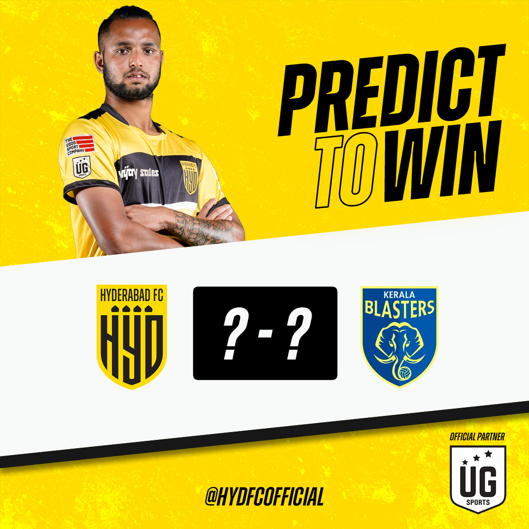 🙌 Predict tonight's score correctly for a chance to win exclusive goodies from @Ugsportsindia.

Quote this tweet with your prediction of tonight's score using #HarKadamNayaDum to participate. Entries close at 7:30 PM IST.

#HFCKBFC #LetsFootball #HydKeHainHum #HyderabadFC 💛🖤