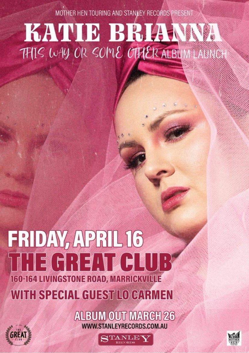 April 16 <a href="/KatieBrianna/">Katie Brianna</a> launches her latest album (released March 26 thru <a href="/stanleyrecords1/">Stanley Records</a> ) at Sydney’s hottest new venue #TheGreatClub with special guest @LoCarmenMusic   Grab your tickets at <a href="/oztix/">Oztix</a>