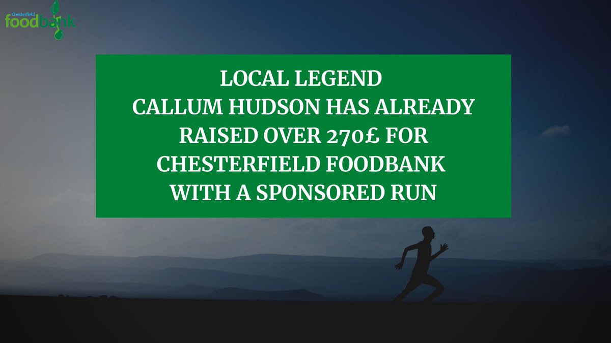 CFoodbankUK's tweet photo. A huge thank you to @ccallumhudson who is raising money for Chesterfield Foodbank with a sponsored run 💚🤍

He has already raised over 270£!👏🏻👏🏻 
Please help him reach reach 500£ by donating to his page 

https://t.co/I0YPM8tY48

#crowdfunding #foodbanks #endhungeruk #derbyshire https://t.co/gdyvja1H1q