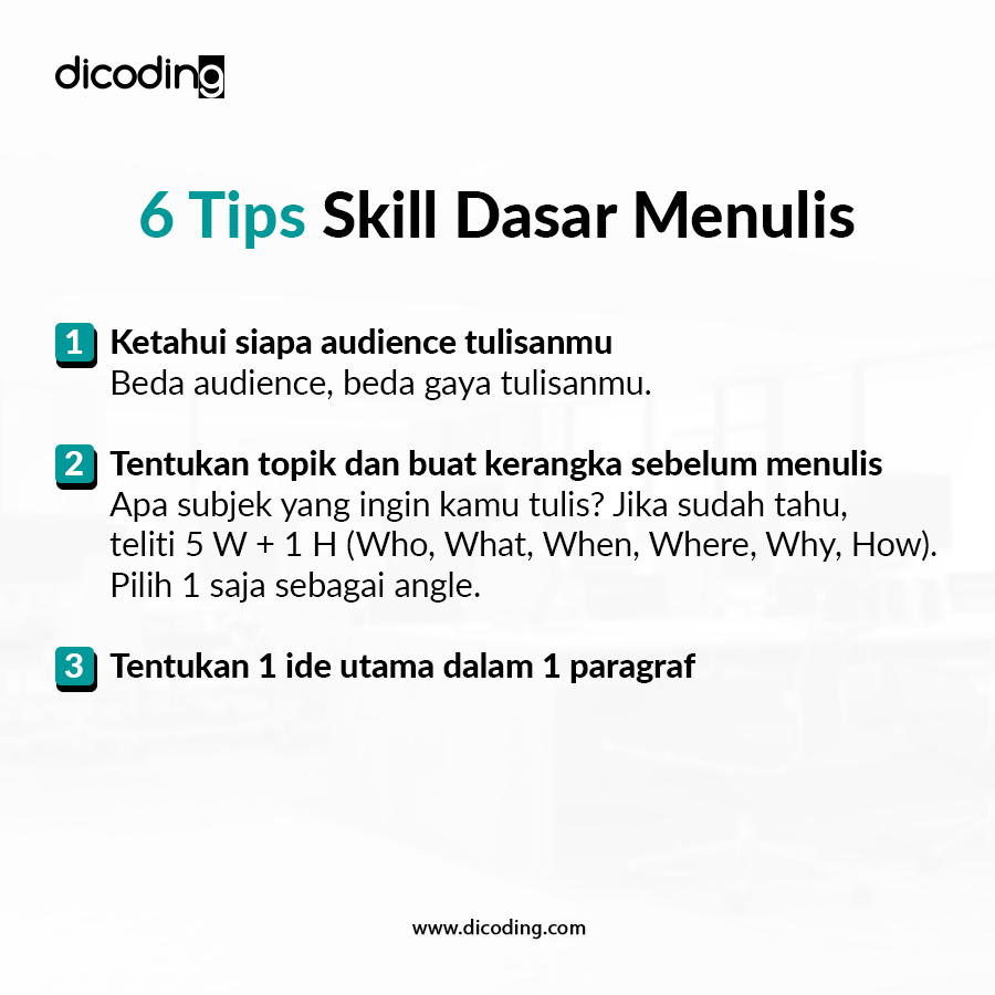 dicoding's tweet photo. Tips penting buat kamu yang ingin mulai jadi penulis! โ๐ป
.
๐ Simak ya detailnya berikut ini
.
https://t.co/2xMVZX4Cvf
.
#dicodingtips #dicodingblog #dicoding https://t.co/V83lACTSIK