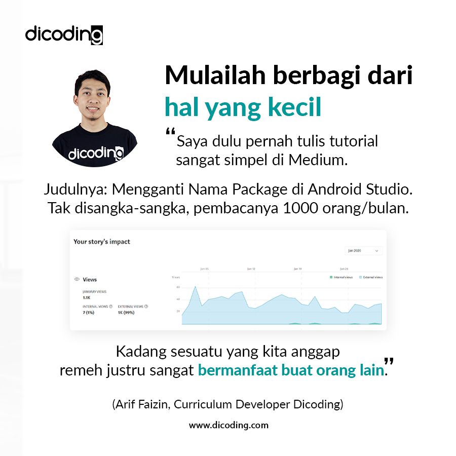 dicoding's tweet photo. Tips penting buat kamu yang ingin mulai jadi penulis! โ๐ป
.
๐ Simak ya detailnya berikut ini
.
https://t.co/2xMVZX4Cvf
.
#dicodingtips #dicodingblog #dicoding https://t.co/V83lACTSIK