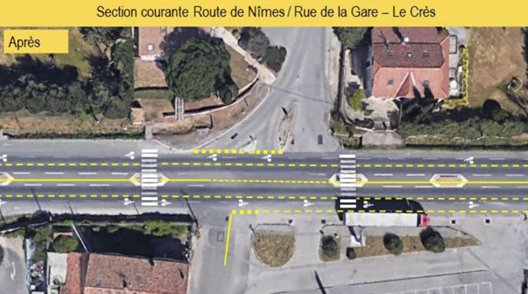 VelociteMtp's tweet image. Les aménagements inter-communaux du REV peuvent être mis en place dès à présent via des amengements rapides.
Exemple : route de Nîmes, Le Cres