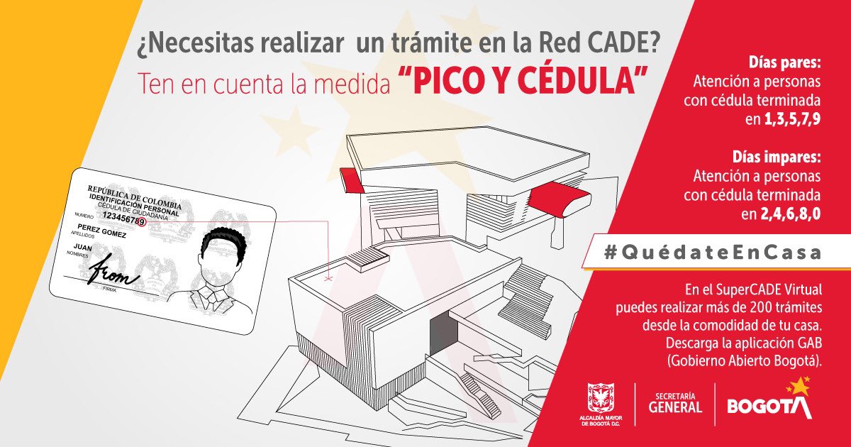 195Bogota's tweet photo. Atención ☝🏻
Para ingresar a nuestros puntos presenciales de la RedCADE está vigente la medida de Pico y Cédula.
Recuerda que también puedes acceder a tramites virtuales sin salir de casa en el #SuperCADEVirtual. https://t.co/BU0eixh0Kv