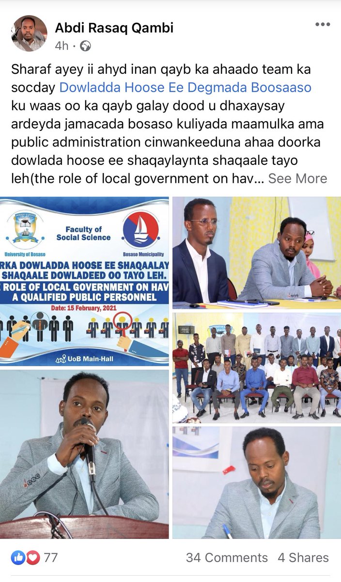 Abdirisak Qambi🇸🇴🇵🇰 (@aqambi) on Twitter photo It was glad to participated the debate between students of public administration at bosaso university and the some directors of Bosaso municipality , planing dept ,admin dept,social affairs dept.
<a href="/Abdisalam_B/">Abdisalam Bashir</a> <a href="/M_Dhabancad/">Mahamed Abdirahman (Dhabancad)</a> <a href="/alihwarsame/">Ali H. Warsame</a> @SaidAbdullahiDe <a href="/deni_abdullahi/">Said Abdullahi Deni</a> It was glad to participated the debate between students of public administration at bosaso university and the some directors of Bosaso municipality , planing dept ,admin dept,social affairs dept.
<a href="/Abdisalam_B/">Abdisalam Bashir</a> <a href="/M_Dhabancad/">Mahamed Abdirahman (Dhabancad)</a> <a href="/alihwarsame/">Ali H. Warsame</a> @SaidAbdullahiDe <a href="/deni_abdullahi/">Said Abdullahi Deni</a>