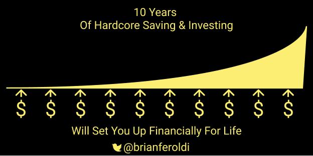 Financial freedom is achievableThe price is ~10 years of hardcore saving/investing