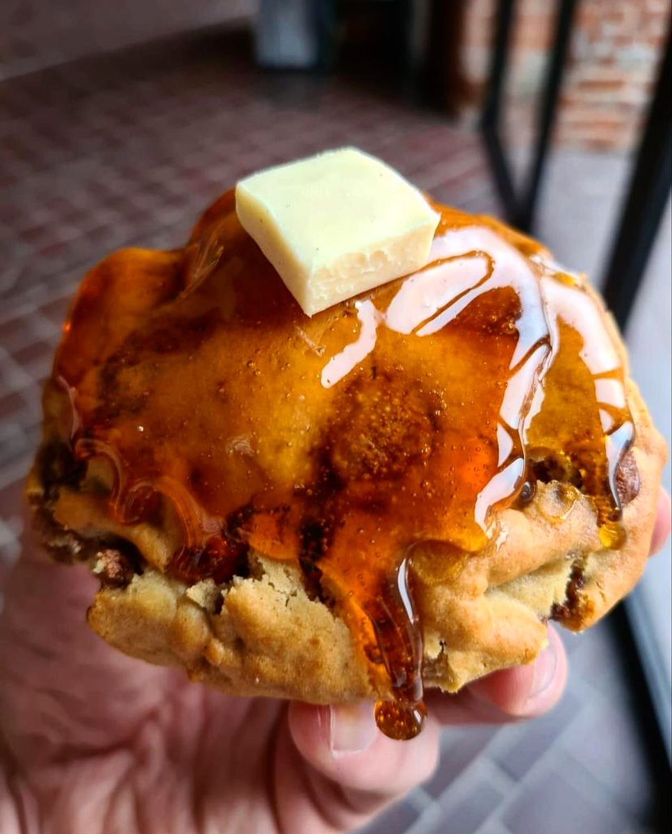 This is our pancake day cookie special, it’s white chocolate and maple glaze on top 🥞🍪