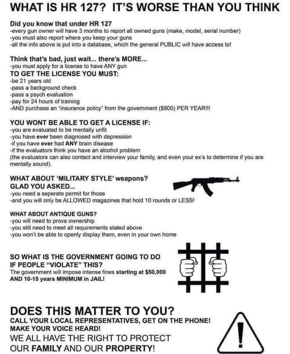 mara_ws_mom's tweet photo. BIG NOTE TO ALL GUN OWNERS! This is in Congress RIGHT NOW! Do your research on HR 127, Cause it is horrifying! https://t.co/zeowmAimCF