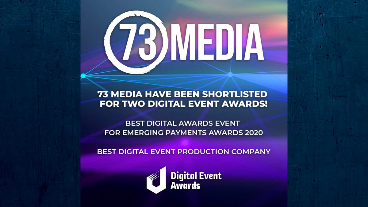 73media's tweet image. @73media has been shortlisted for not 1, but 2, @DigitalAwards_
🏆 Best Digital Awards Event for Emerging Payments Awards 2020 
🏆 Best Digital Event Production Company
👉bit.ly/3amUa79
p.s. we're a little bit excited! 
#digitaleventawards #eventprofsuk #eventsagency