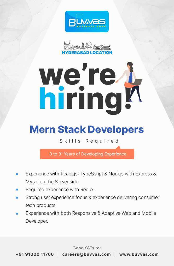 Buvvas_Business's tweet image. We are #hiring #mernstackdevelopers for #hyderabad location..  #buvvas