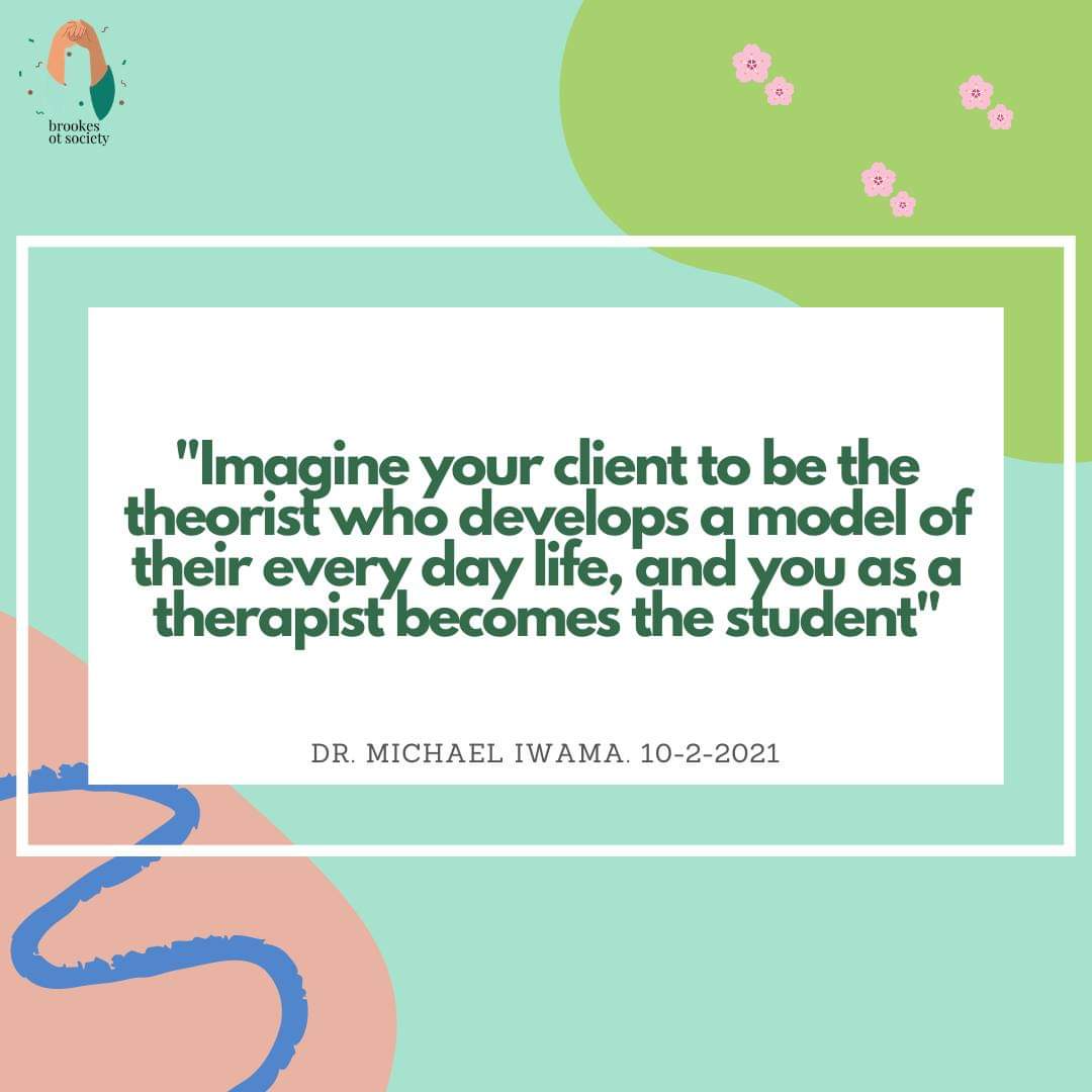 BrookesOTSoc's tweet photo. We were all left inspired by Prof Michael Iwama's insights and openness to share his experiences, and his sheer passion for OT is infectious. Here are just a few of our favourite quotes from the conversation 💬
A recording of the talk will be made available soon! #kawamodel https://t.co/IftaqjSmz6