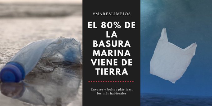 El 80% de la basura marina procede de tierra, con predominio de los plásticos La solución pasa por la prevención y la mejora de la gestión de los residuos en la tierra. #MaresLimpios