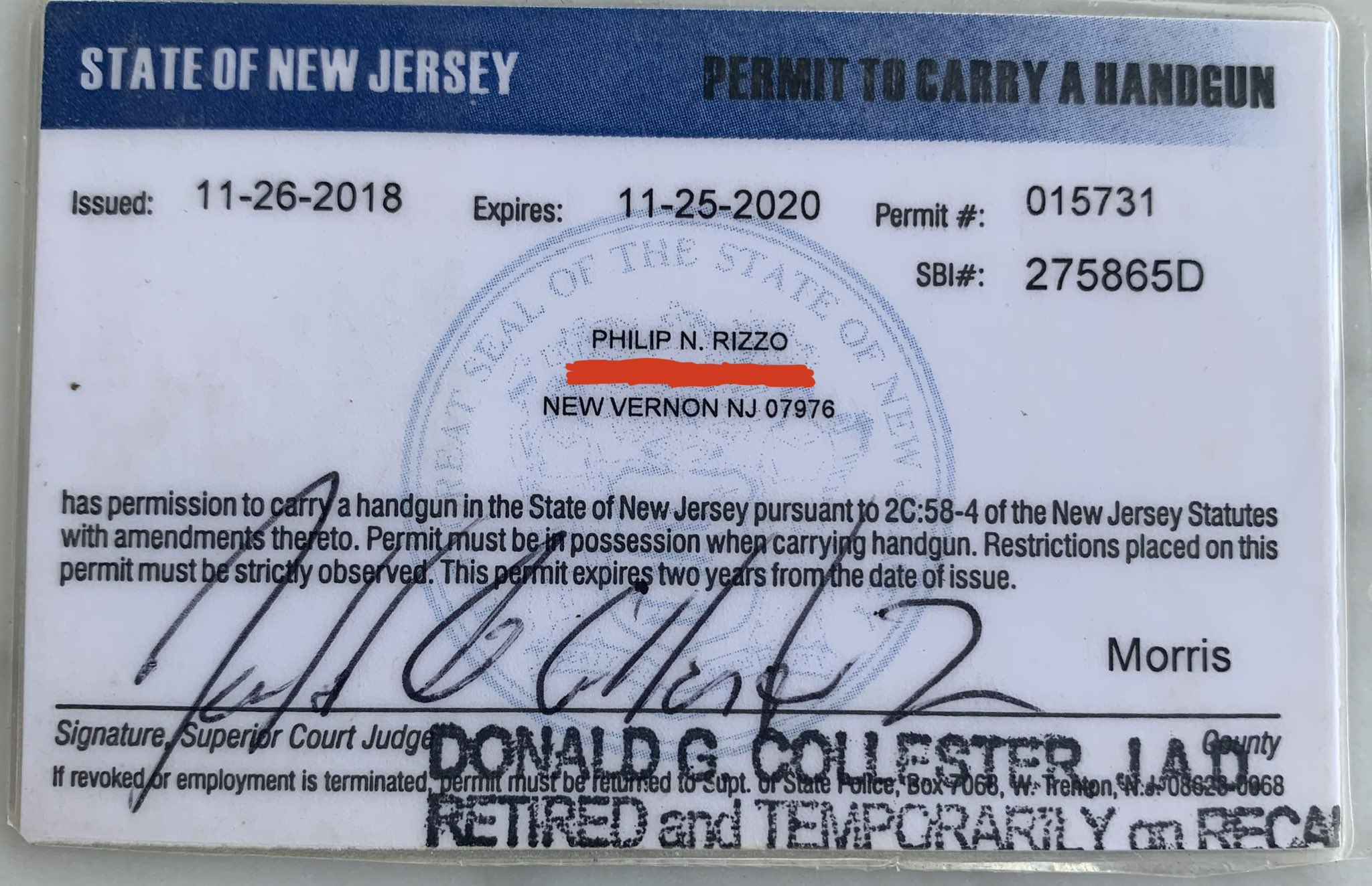 N.j. Firearms Id Card/sbi Number