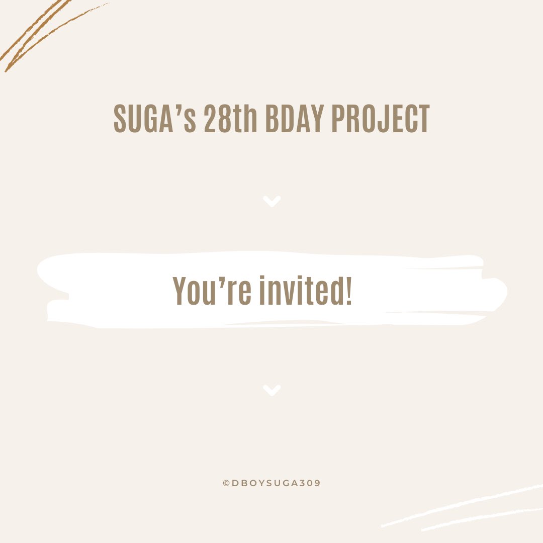 dboysuga309's tweet photo. ♡ 𝕊𝕦𝕘𝕒’𝕤 𝟚𝟠𝕥𝕙 𝕓𝕚𝕣𝕥𝕙𝕕𝕒𝕪 𝕡𝕣𝕠𝕛𝕖𝕔𝕥 𝕓𝕪 @𝕕𝕓𝕠𝕪𝕤𝕦𝕘𝕒𝟛𝟘𝟡 ♡

You’re invited! #suga28thbday https://t.co/bnEigKRo0S