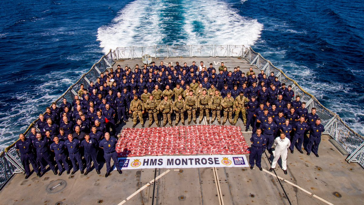 MONTROSE has seized over 2400kg of illicit narcotics during back-to-back successful operations in the Arabian Sea. 

These include the largest seizure by @CMF_Bahrain in almost a year, and the largest by weight ever achieved by the ship.

@RoyalNavy @RoyalMarines #ReadyTogether
