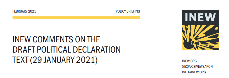 Thread: Read the International Network of Explosive Weapons’ ( @explosiveweapon) commentary on the latest text of the Political Declaration on the use of Explosive Weapons in Populated Areas (EWIPA).  http://www.inew.org/inew-publishes-response-to-latest-draft-declaration-text/ Some key points: