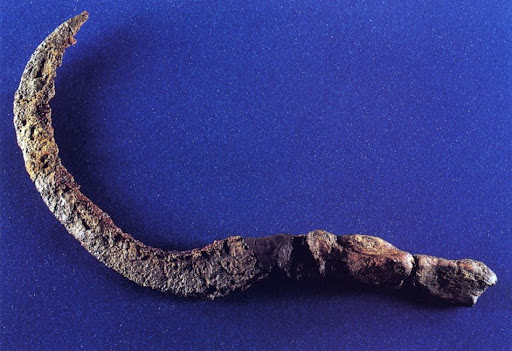 Alongside the woman there was a  a comb a sicklea weaving swordshears two spindle whorls. a gilded broochBy dating the artefacts and by obtaining radio-carbon dates, the grave was dated to between 875 AD - 950 AD.