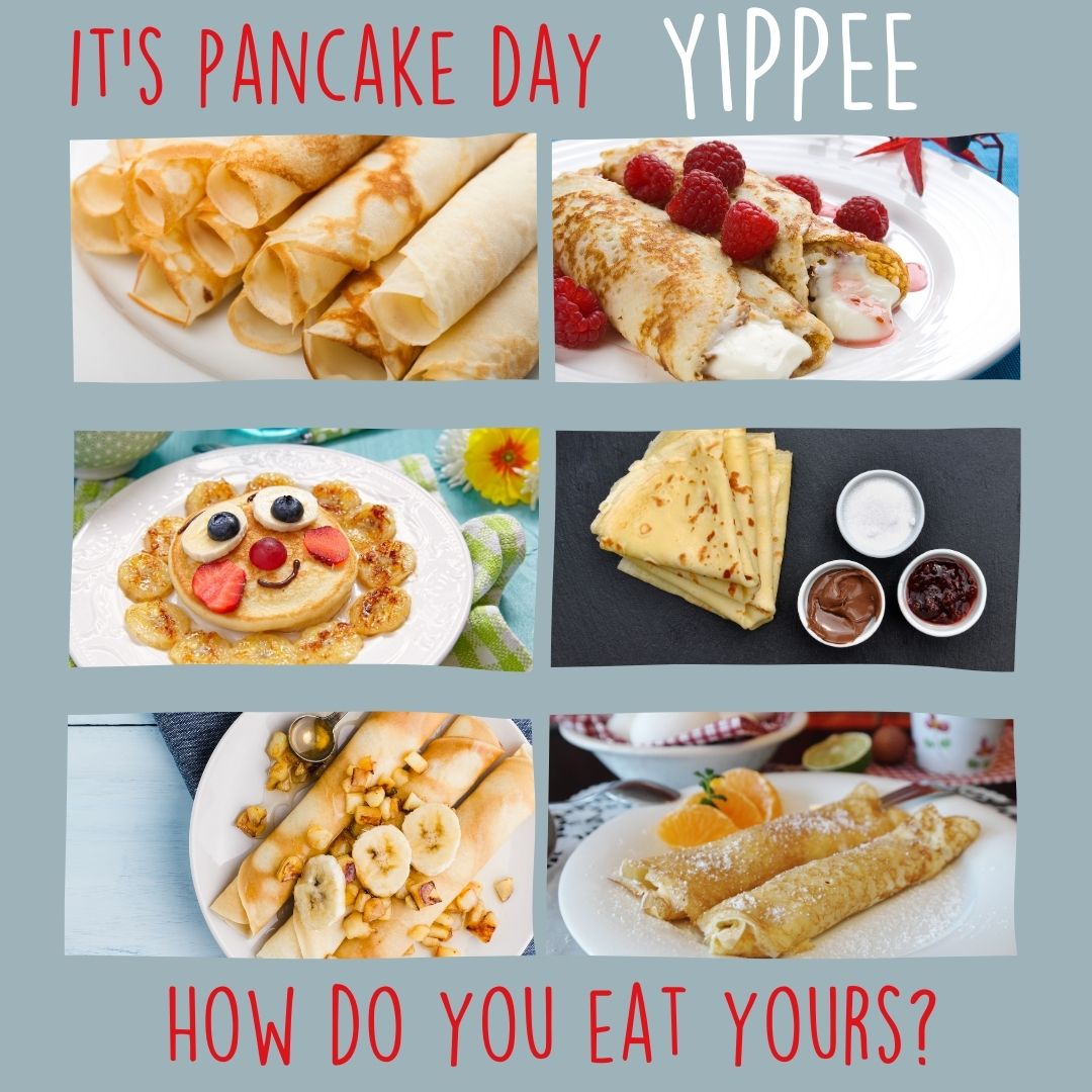 Yippee pancake day!  We've just had a sneaky lunch time serving!

How do you eat yours? So many delicious fillings to choose from.  Are you sweet or savoury?    
We've just gone with orange and sugar today!

Enjoy flipping your pancakes.  🥞🥞🥞

#PancakeDay #HowDoYouEatYours