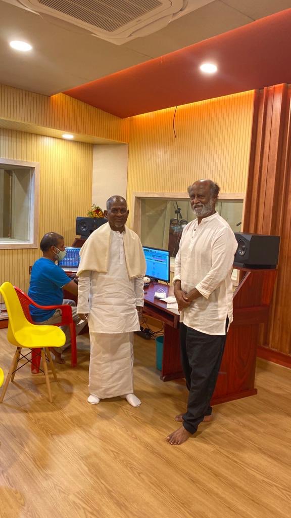 sri50's tweet photo. #Superstar @rajinikanth made a courtesy visit to maestro #ilayaraja’s new recording studio and wished him well. Some of #Rajinikanth’s evergreen hits were tuned by Raja sir. https://t.co/1ummK521fr
