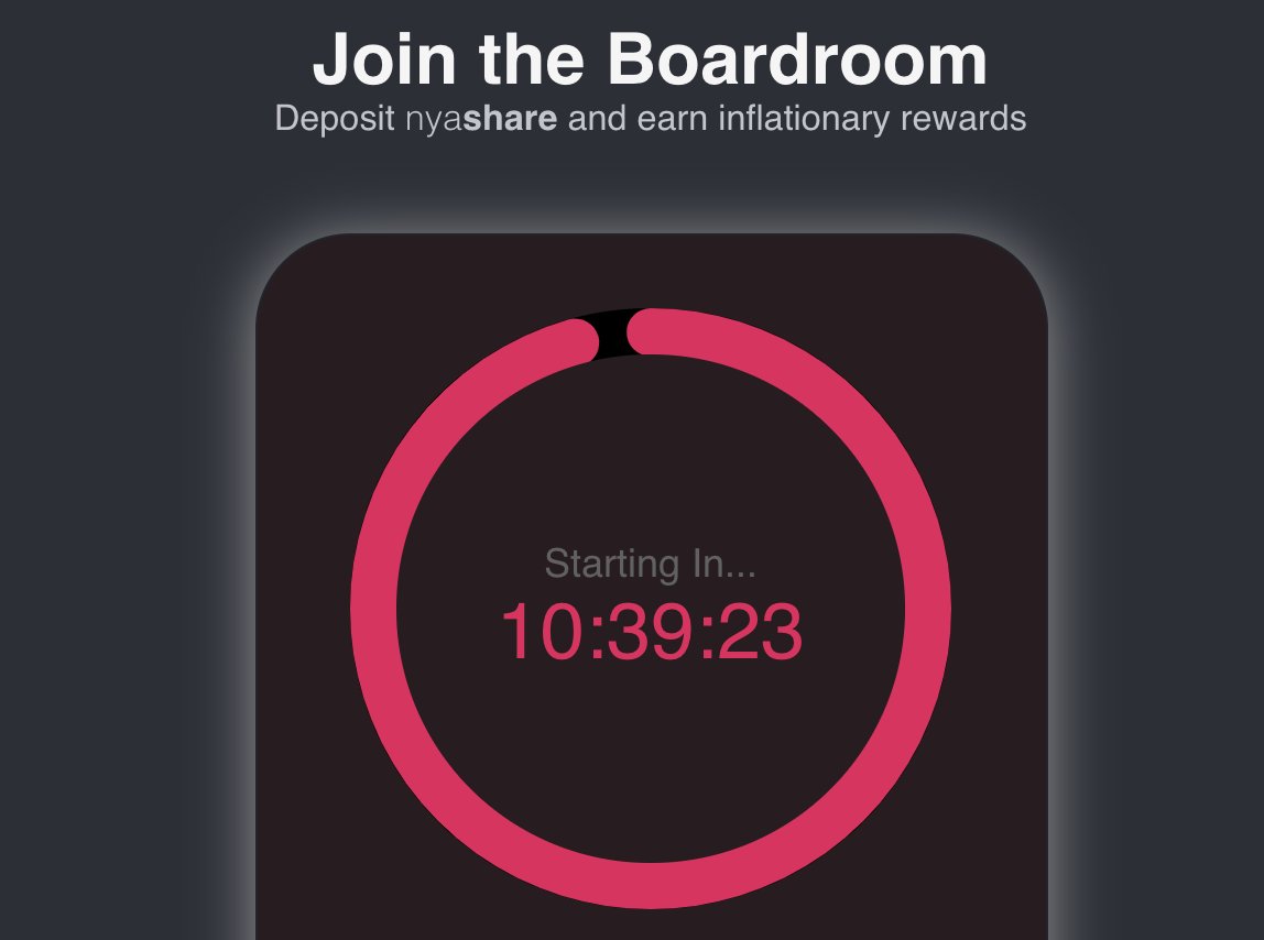The boardroom opens in less than half a day! Are you ready?

Visit nya.cash 🐱

#BinanceSmartChain #BSC $NYA $NYAC $NYAS $NYAB
