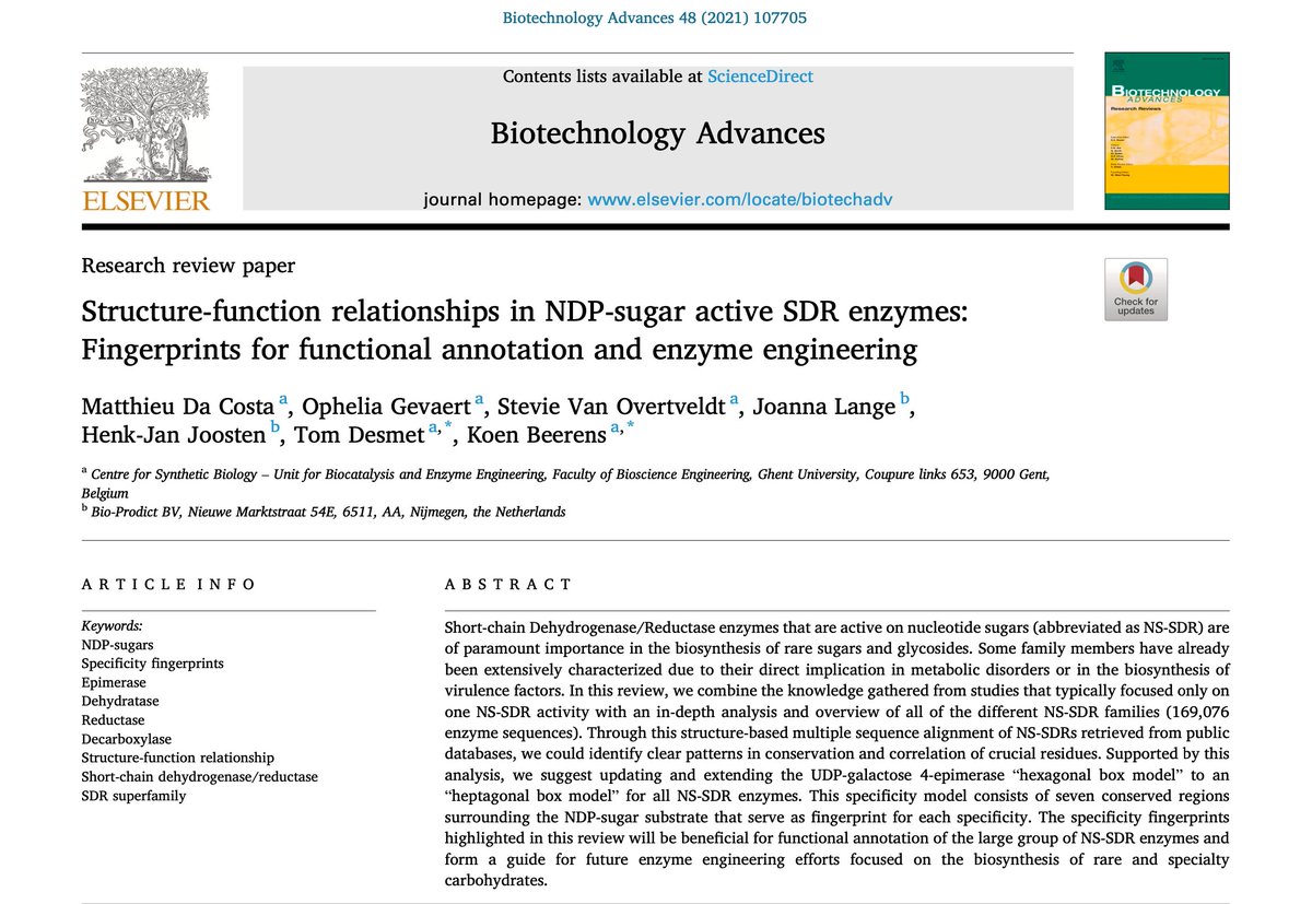 🧑‍🔬📰 Final pdf-version of our paper 'Structure-function relationships in NDP-sugar active SDR enzymes: Fingerprints for functional annotation & #EnzymeEngineering' is online! 

You can enjoy a 50 days' free access (until April 7th)
➡️ authors.elsevier.com/c/1cbFF2d7Ir2w…

📰 Enjoy reading! 🤓