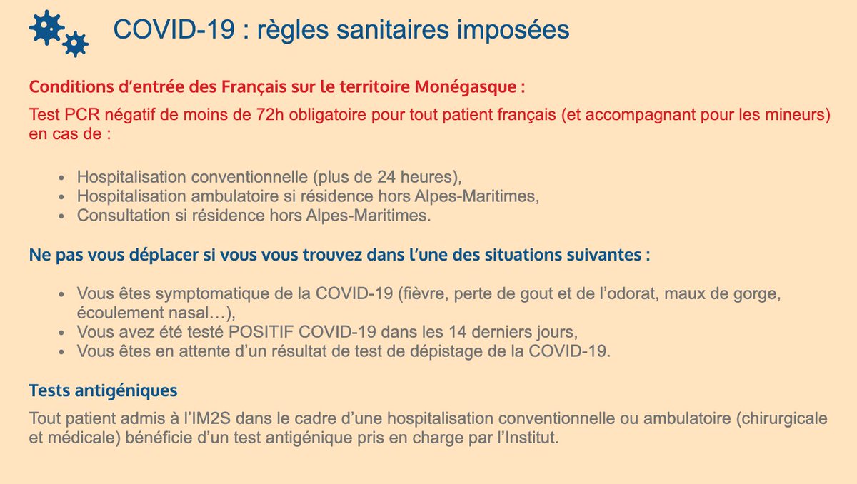 IM2S's tweet image. [INFO COVID-19]
👉🏻 Retrouvez les nouvelles dispositions liées au contexte sanitaire et à la modification de la réglementation concernant les déplacements 
↘️+ d'infos :
im2s.mc/covid-19/
#covid19 #Monaco #France #sante