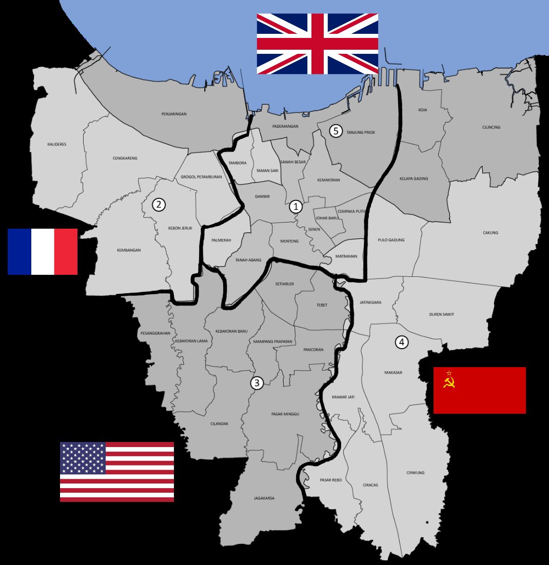 Pada Las Vegas Conference tanggal 17 Februari 1946 di MGM Grand, Yuri Oblyakov (Sovyet), Paul Heyman (AS), Jules Winnfield (Britania) dan Perrier LaPadite (Prancis) meratifikasi pembagian wilayah Jagertaarg.