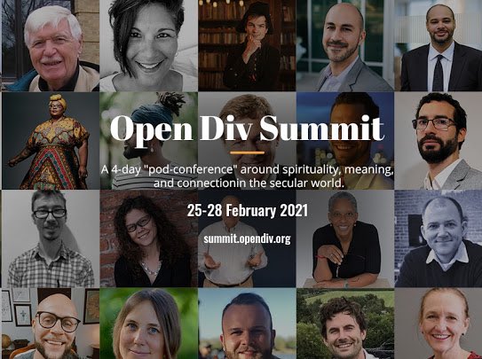 JoshBullock's tweet photo. I’m speaking at the #OpenDivSummit Feb. 25-28th! It’s a free conference around spirituality and meaning-making in an increasingly secular world. Speakers include academics, clergy + secular community builders and experience designers. Join me here: https://t.co/HrRrGvGyfU https://t.co/24dmBGzYvj