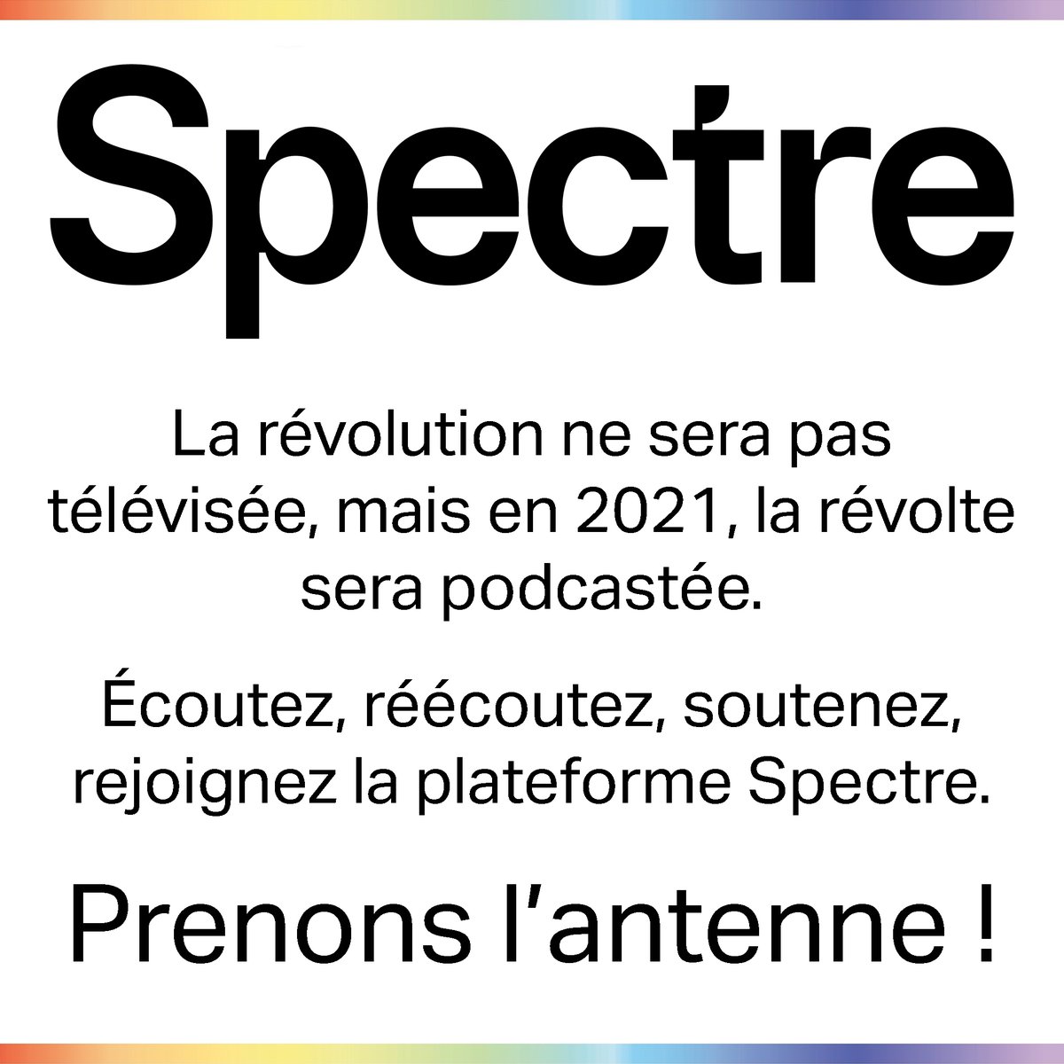📣 Spectre est un projet de plateforme de #podcasts pour celles et ceux qui aspirent à comprendre le monde et à le transformer ✊

Pour que le projet devienne réalité, faisons-le connaitre et participons à la campagne de financement !
👉 helloasso.com/associations/l…