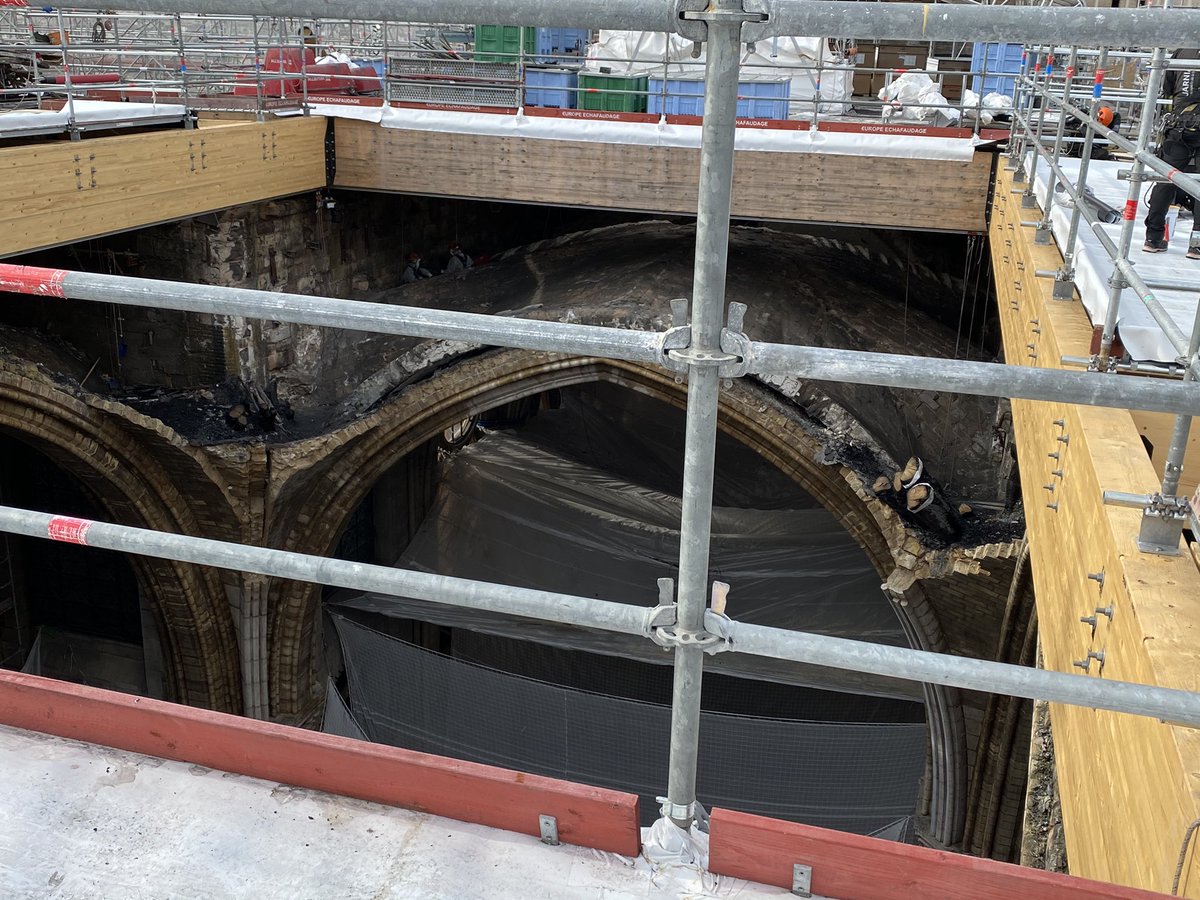 The charred stumps of oak that once held up this part of the roof