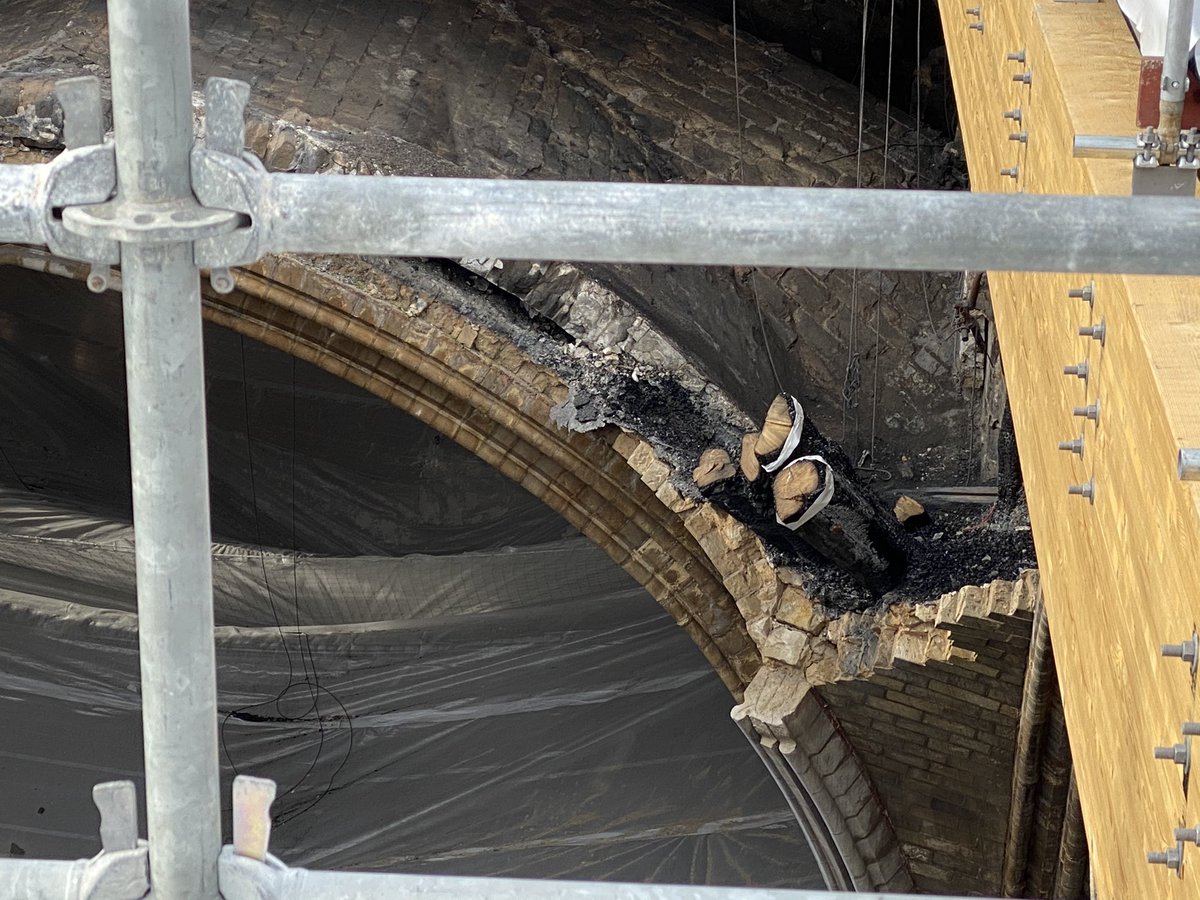 The charred stumps of oak that once held up this part of the roof